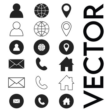 web,contact,home,location  icone sett vector 