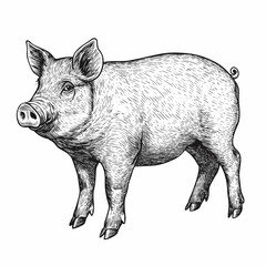 Fototapeta premium Pig. Vintage engraving, black outline on white background