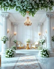 Elegant Classical Wedding Decoration Background with Floral and Draped Elements
