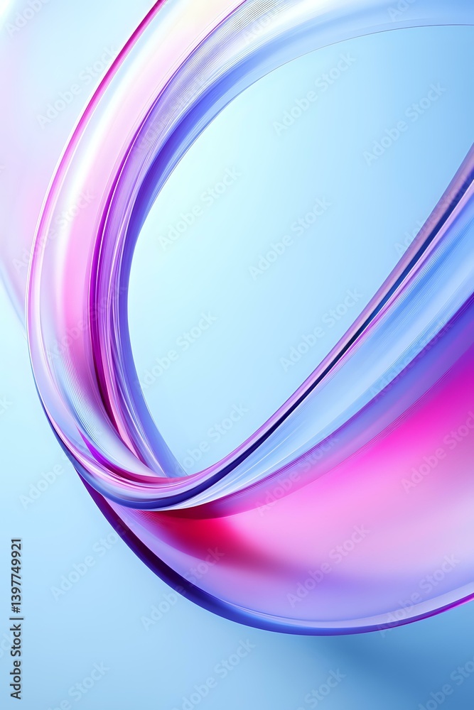 Poster flowing curved lines in pink and blue create dynamic abstract composition with smooth gradient trans
