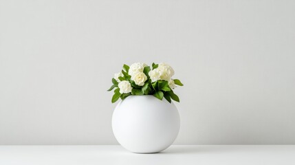 Simple elegance of a white vase with delicate white roses
