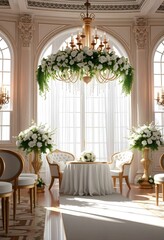 Elegant Classical Wedding Decoration Background with Floral and Draped Elements