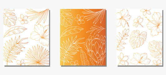 Floral Summer Background. Vertical background with tropical leaves and plants. Modern vector banner template. Hand Drawn Colorful Flower Layout. Design for cards, posters, invitations, social media