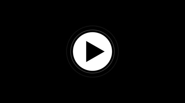 Video, audio play button icon animation. glowing play button animation. play button symbol inside white circle.white color audio play and black background.