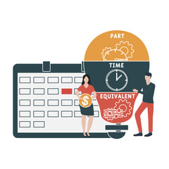 PTE - part time equivalent acronym. business concept background. vector illustration concept with keywords and icons. lettering illustration with icons for web banner, flyer, landing pag