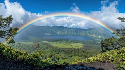 Volcanic Crater Rainbow Panorama