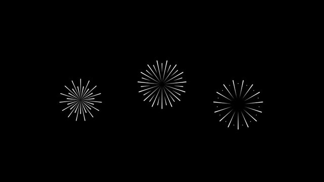 Celebration firework circle burst cartoon animation black screen background 4k