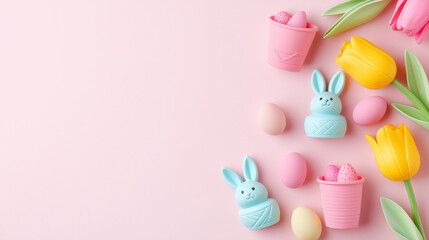 Top view of colorful Easter eggs celebration concept