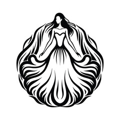 Elegant Woman with Long Hair and Flowing Dress in Abstract Silhouette Style