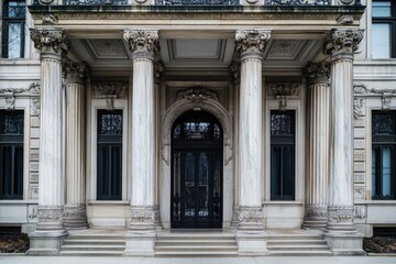 Fototapeta premium Elegant entrance featuring grand columns and intricate details,