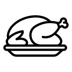 Fried chicken, turkey on platter line icon, easter holiday concept. Vector graphics. Turkey dish sign on white background, style mobile or design.