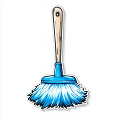 Blue Duster with Wooden Handle Illustration