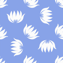 Abstract white flowers on blue Seamless pattern background ideal for wrapping paper, fabric, textile etc.