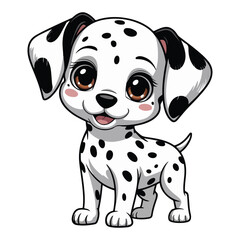 Naklejka premium Cute cartoon Dalmatian puppy with spots and big eyes, perfect for kids' designs.