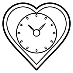 Classic Heart Clock Contour Line Art