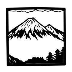 Fototapeta premium Majestic Mountain Peak in Framed Black and White Illustration Artistic Nature Scene