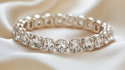Obraz premium Diamond bracelet stretched across soft ivory velvet background with subtle shadows