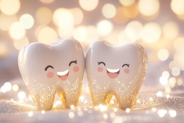 Charming 3d tooth characters in a heartwarming valentine s design for dental clinic promotion