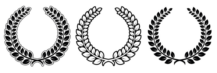 laurel wreath, set of black and white vector illustration