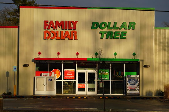 Combined stores of Family Dollar and Dollar Tree sit together servicing the community.b