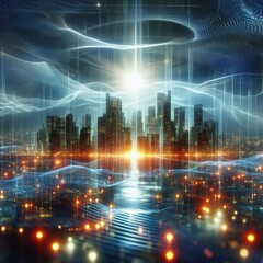 Data Mirage &ndash; A shimmering hologram of a cityscape distorting