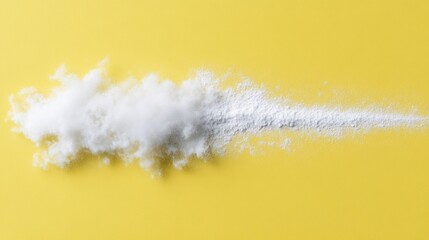White powder explosion on yellow background.
