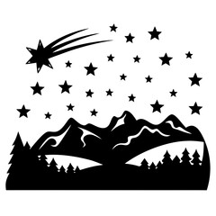 Majestic Mountain Landscape Under a Starry Night Sky with Shooting Star