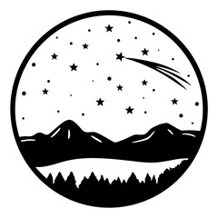 Silhouette of Mountains under a Starry Night Sky with a Shooting Star