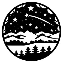 Majestic Night Sky over Mountain Range with Shooting Star and Forest © Tanjila