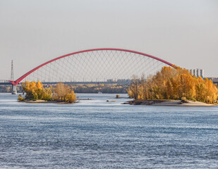 Bugrinsky Bridge in Novosibirsk from the ship.