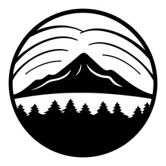 Majestic Mountain Peak with Serene Forest Landscape in a Circular Design