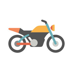 Flat colorful icon of a motorcycle, symbolizing personal transportation, speed, freedom, or outdoor travel.
