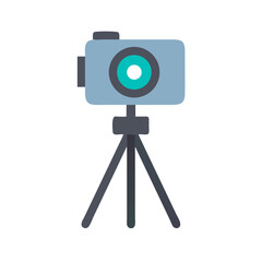 Obraz premium Flat icon of a digital camera mounted on a tripod, symbolizing photography, videography, or content creation. 