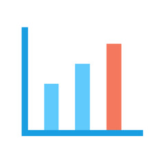 Minimal bar graph icon in blue and red, representing analytics, progress, statistics, or business performance.
