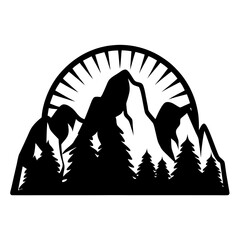 Majestic Mountain Peak Sunrise Landscape with Evergreen Trees