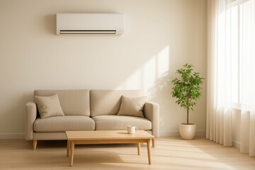 Elegant Minimalist Living Room with Simple Furniture and Plants