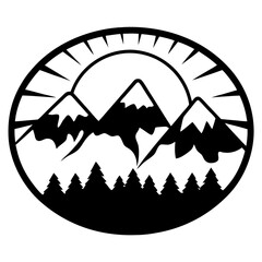 Majestic Mountain Range Scenic View with Sunburst and Evergreen Forest