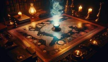 Magic Map Table – Table surface showing animated map glowing f