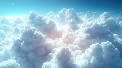Naklejka premium A vast expanse of fluffy clouds. Sunlight peeks through