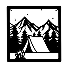 Camping in the Mountains at Night with a Campfire and Tent