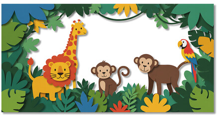 Fototapeta premium Jungle Animals in Paper Cut Style