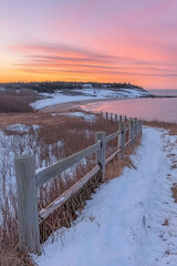 Fototapeta premium Snowy Path at Sunset