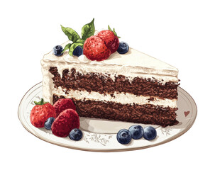 Delicious chocolate cake slice home kitchen food cozy isolated on transparent background png