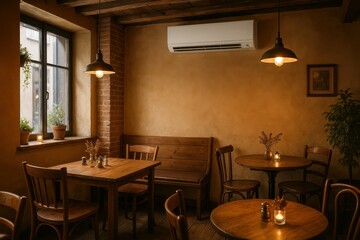 Cozy Café Ambiance with Simple Decor in Warm Natural Light