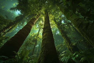 Fototapeta premium The concept of Earth Day is set against a backdrop of a lush tropical forest, evoking a sense of natural wonder with its canopy trees in the wild