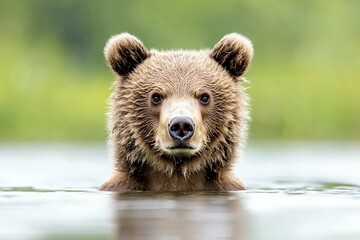 Fototapeta premium Brown Bear Cub in Calm Water