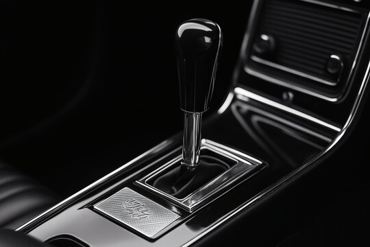 Fototapeta Gear Shift: Close-up view of a manual transmission gear shift in a vintage vehicle.
