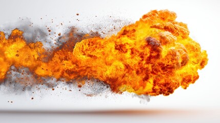 Sideways explosion with fire burst and debris, creating dynamic fiery cloud