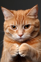 Obraz premium Ginger cat portrait: a striking close-up showcasing its warm fur and expressive eyes against a dark backdrop.
