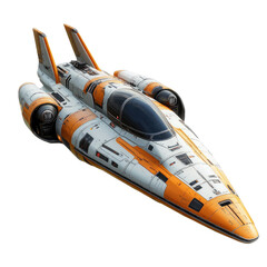 A sleek, futuristic racer speeds through the cosmos, its orange and white paint job gleaming under the starlight, a thrilling interstellar journey begins.